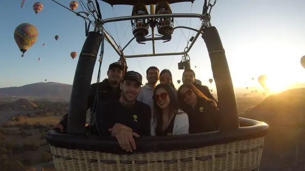 Sunrise balloon adventure for friends demonstrates how many people can fit in hot air balloon comfortably.